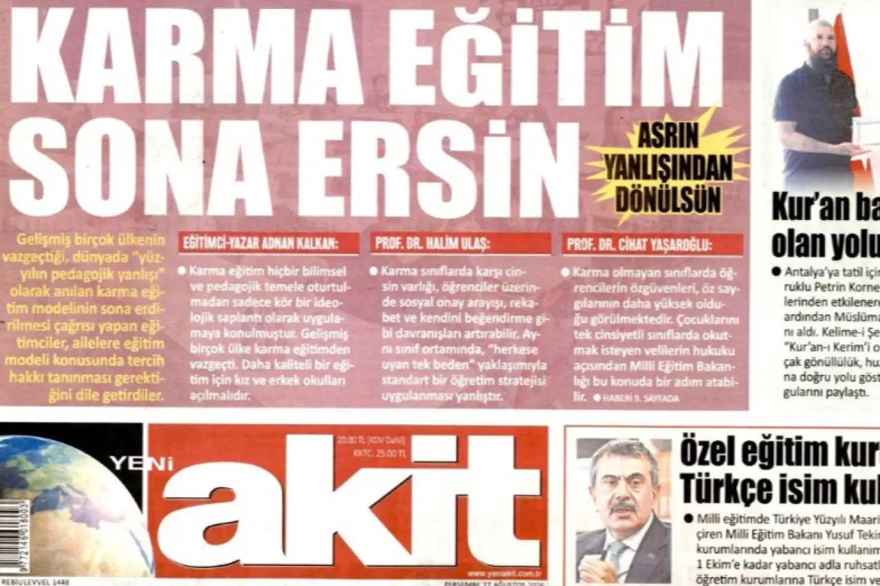 Karma eğitim yeniden hedefte: Akit sürmanşetten saldırdı