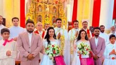 İkiz rahipler ve ikiz kilise görevlilerinin yönettiği düğünle evlenen ikiz çiftler Hindistan'da viral oldu