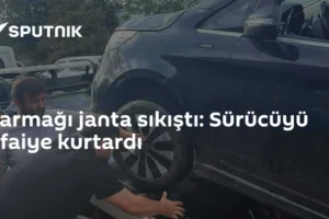 Parmağı janta sıkıştı: Sürücüyü itfaiye kurtardı