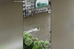 Jet ski sürücüsü, Bangkok'un sular altında kalan sokaklarında