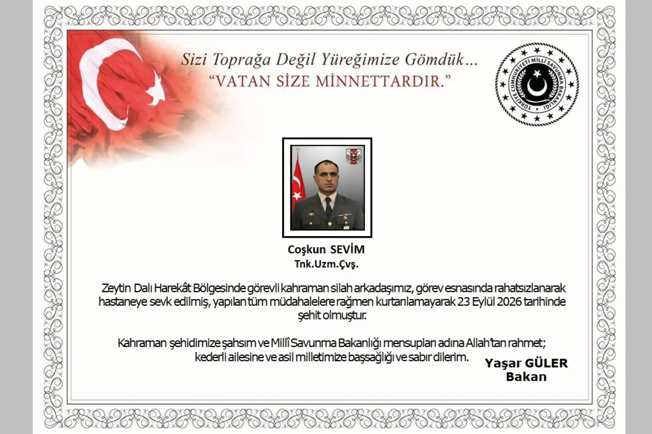 MSB duyurdu: Suriye'de görevli Uzman Çavuş Coşkun Sevim yaşamını yitirdi