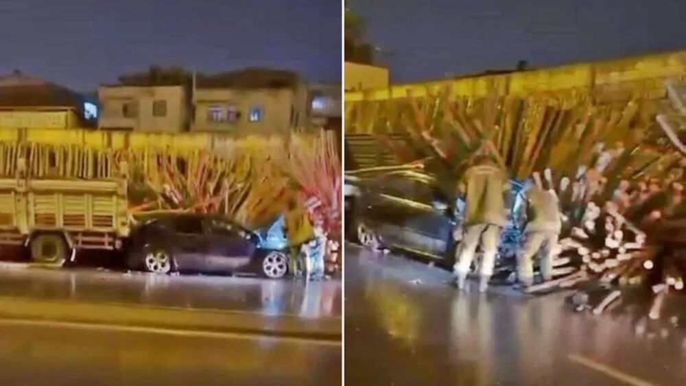 Diyarbakır'da otomobil keresteliğe çarptı: 2 yaralı